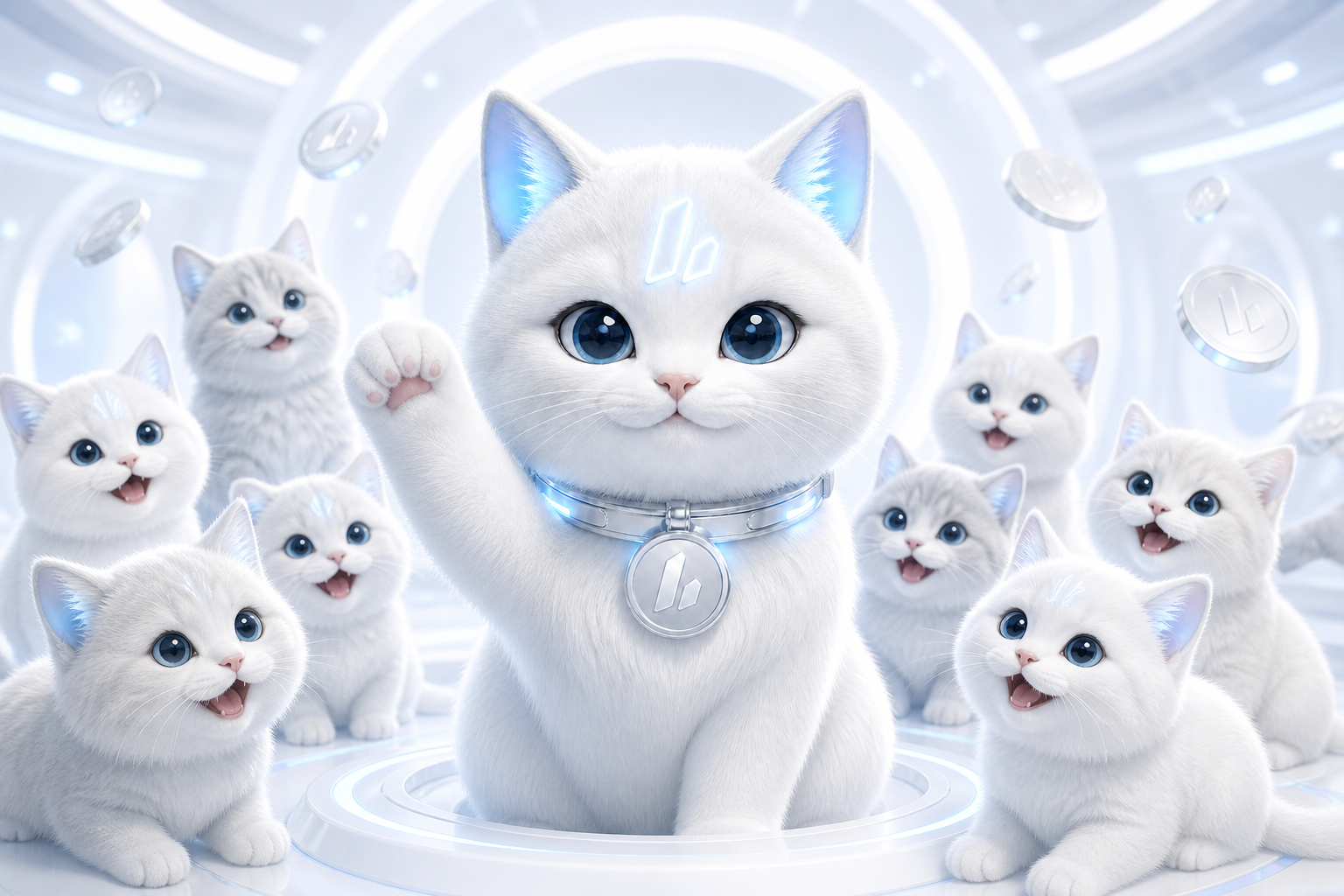 Lighter Cat welcoming a growing pride of community kittens