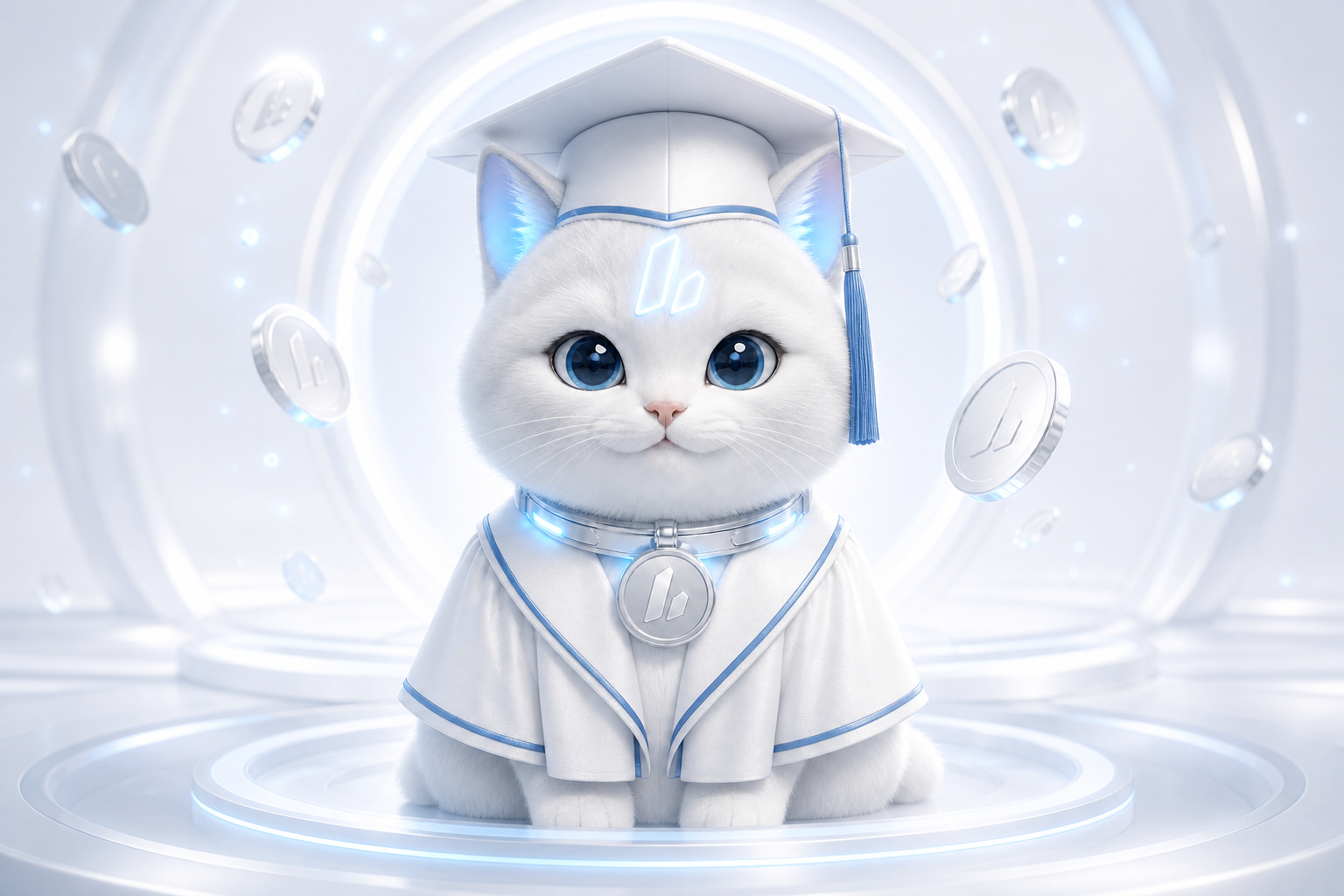 Lighter Cat wearing a graduation cap and gown